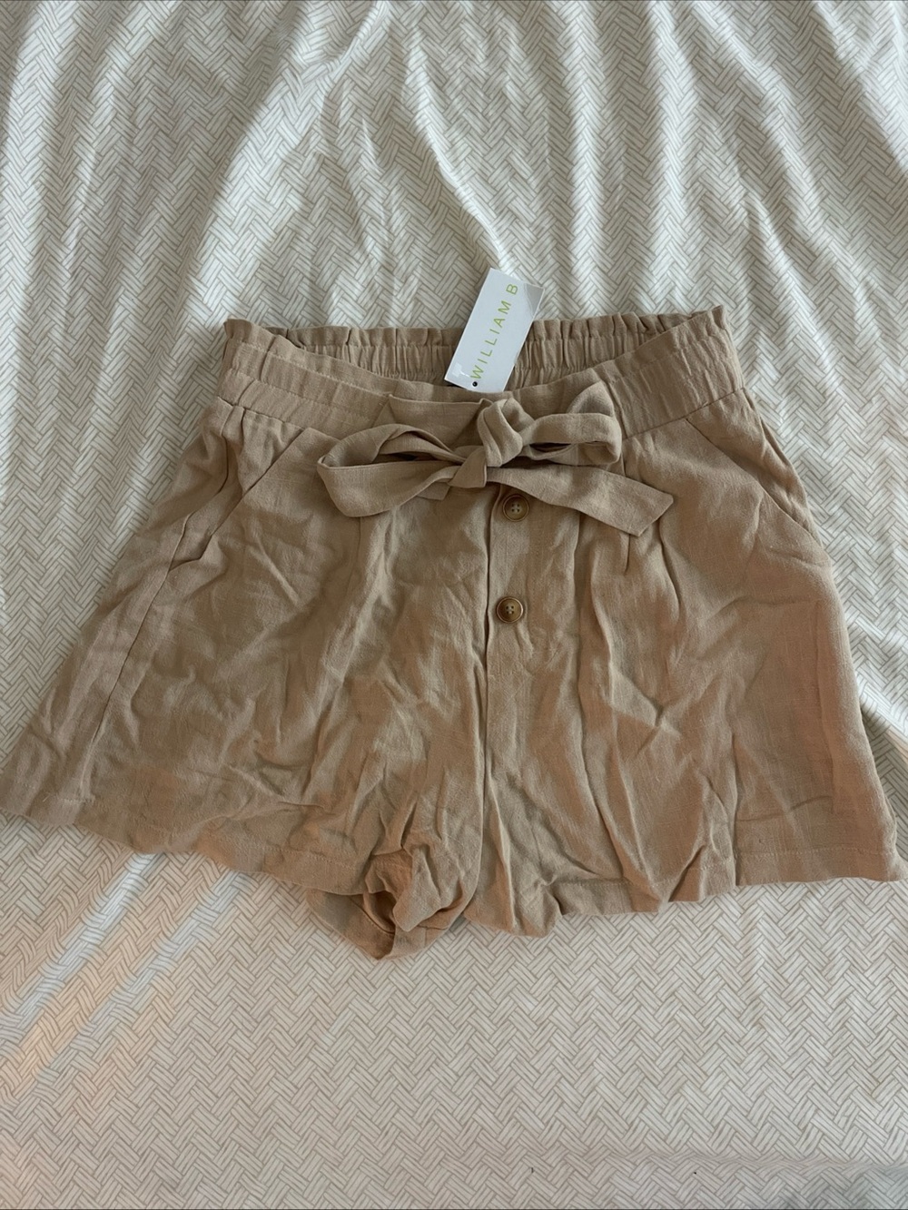William B & Friends Khaki Linen Blend Tie Waist Shorts NWT Small
